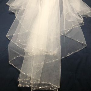 Fingertip bridal veil with crystals